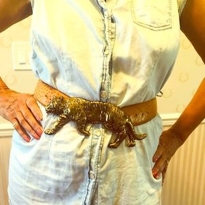Beautiful Ostrich Skin Belt W Gold Tiger Adornment